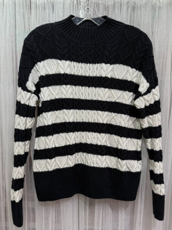 Tahari Sweaters - Tahari Women’s Black White Striped Cable Knit Sweater 100% Cotton Womens Size XS
